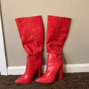 Red Snakeskin Knee High Boots BRAND NEW!